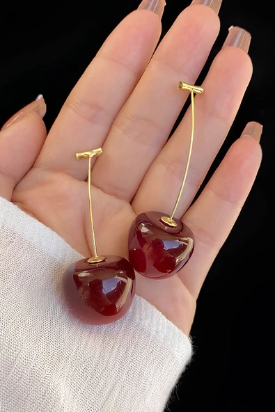 Gold Renk Kiraz Model Kadın Küpe - Resim 2