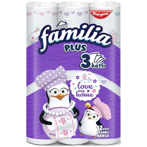Familia Kağıt Havlu Plus Desenli 12 Li Pk (3 Katlı) Love My Home Mor ürün görseli 1
