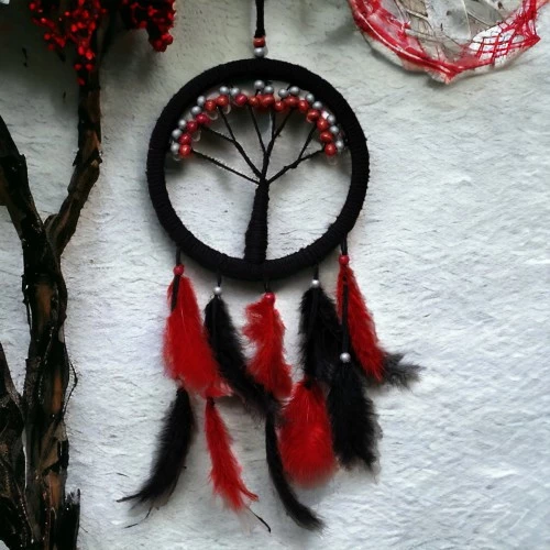 Periboia Siyah Kırmızı Hayat Ağacı Dream Catcher ürün görseli 1