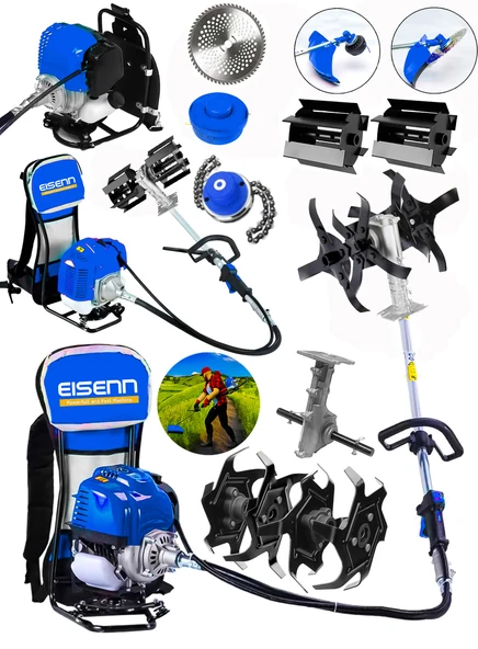 Eisenn Alman Vtec Seri 20 Hp Sırt Tırpan Çim Çalı Ot Biçme Makinası Toprak Eşeleme+Akrobat Çapa Aparatı ürün görseli 1