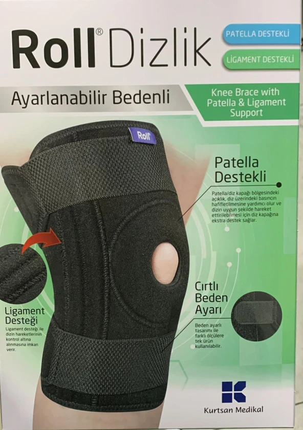 Roll Patella ve Ligament Destekli Ayarlanabilir Bedenli Cırtlı Dizlik ürün görseli 1