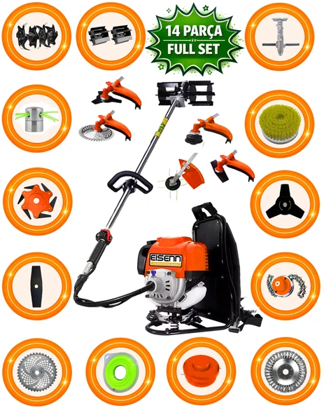 EISENN German 14 Parça Set Eb-520 Nero Motor Sırt Tipi Tırpan Toprak Eşeleme Akrobat Çapa Aparatı ürün görseli 1