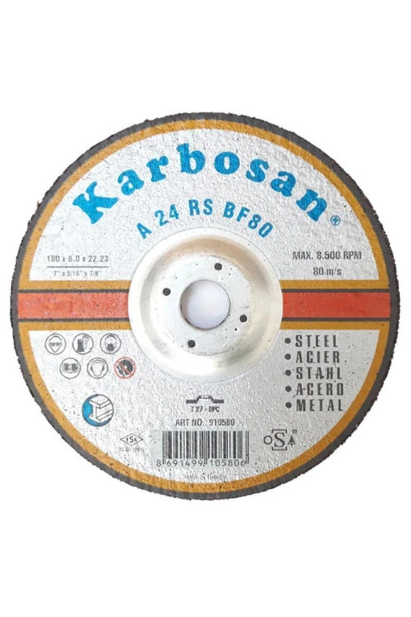 Karbosan Metal Taşlama Diski 180x8 0x22 23-ab ürün görseli 1