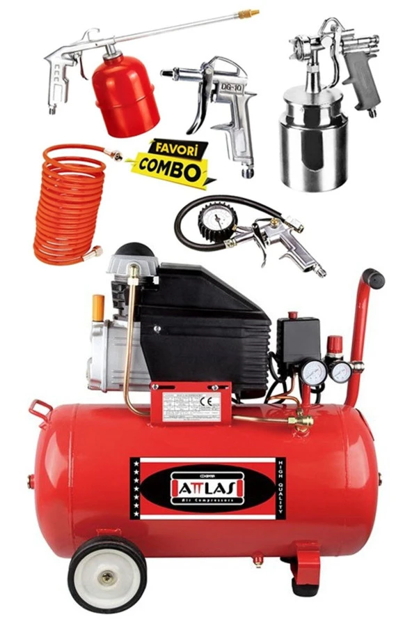 Attlas Hk 2050 N 2hp 50 Lt. Hava Kompresörü Ve Havalı Alet Seti Full Set ürün görseli 1