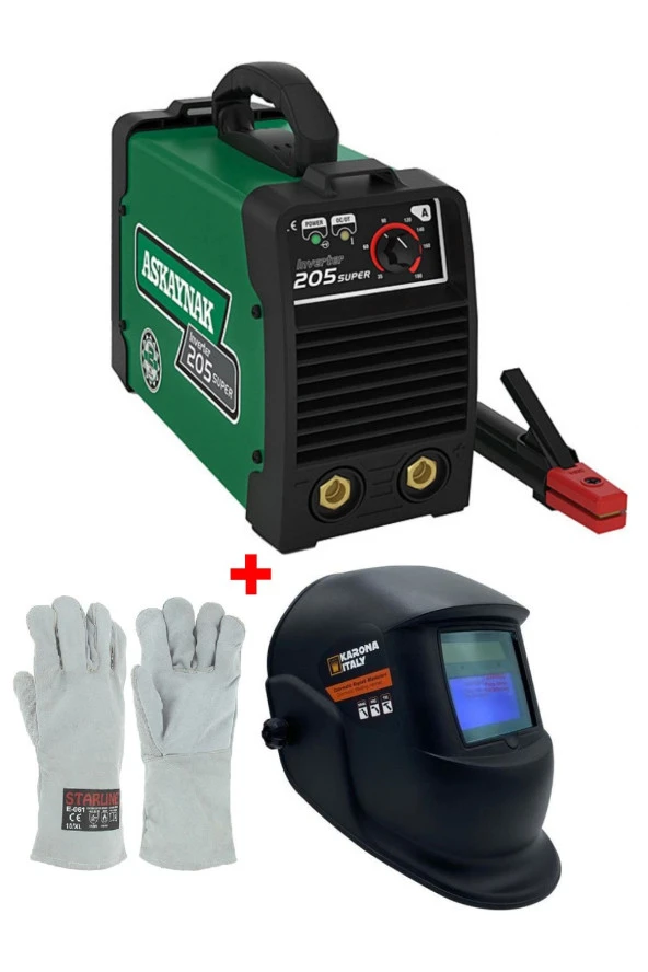 Askaynak 205 Inverter Kaynak Makinası 180 A + Karona Italy Kaynak Maskesi + Starline Kaynak Eldiveni ürün görseli 1