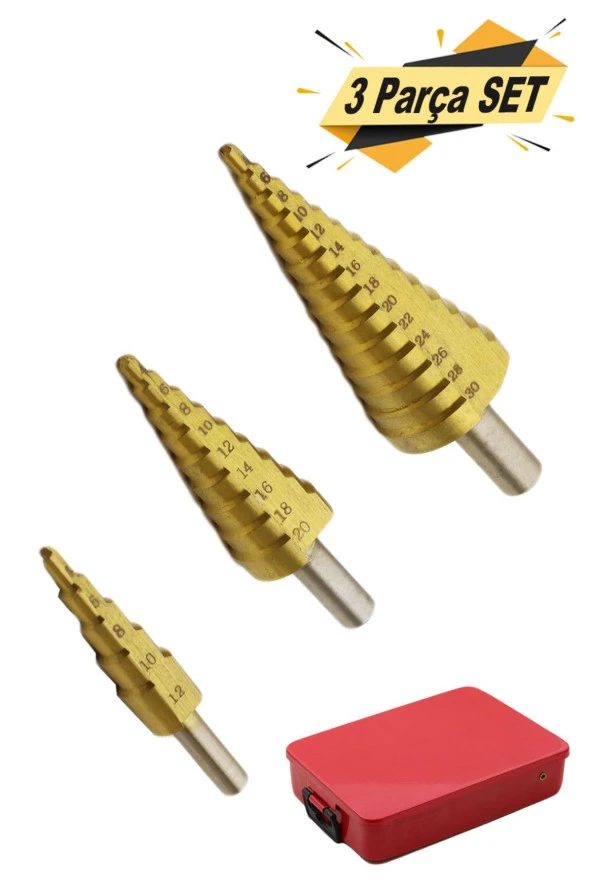 Kademeli Matkap Ucu Seti 4-12, 4-20, 4-30 Metal Kutulu (3 PARÇA SET) ürün görseli 1