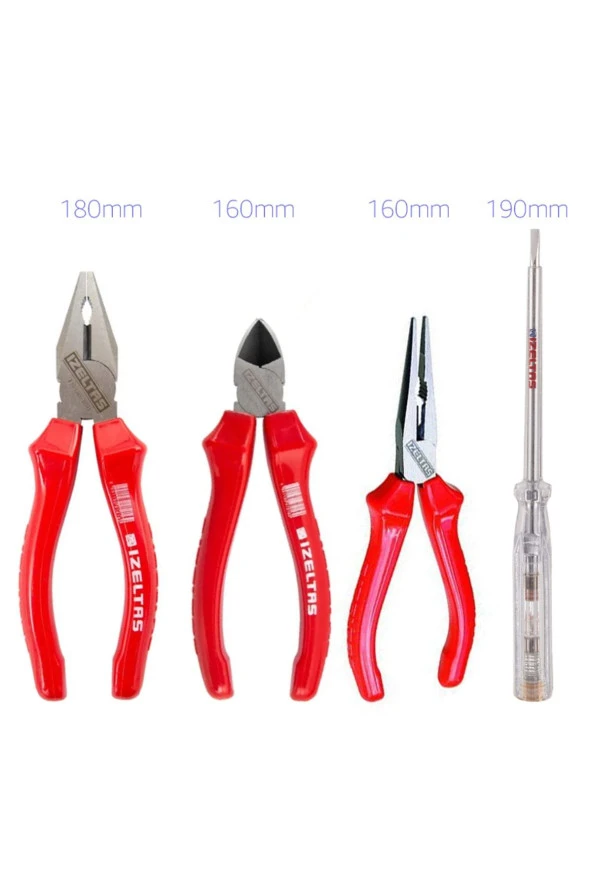 İzeltaş Set 180mm Pense 160mm Yankeskı 160mm Kargaburun 190mm Kotrol Kalemi ürün görseli 1