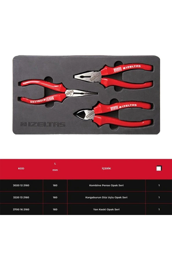 İzeltaş Opak Pense Seti 160mm ( 3 Parça ) 3020002003. ürün görseli 1