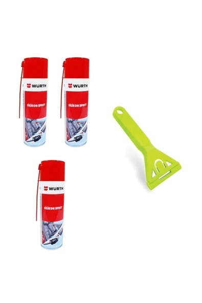 Würth 3 Adet Silikon Sprey 500 ml + Cam Kazıma Bıçağı Jiletli 15 cm ürün görseli 1