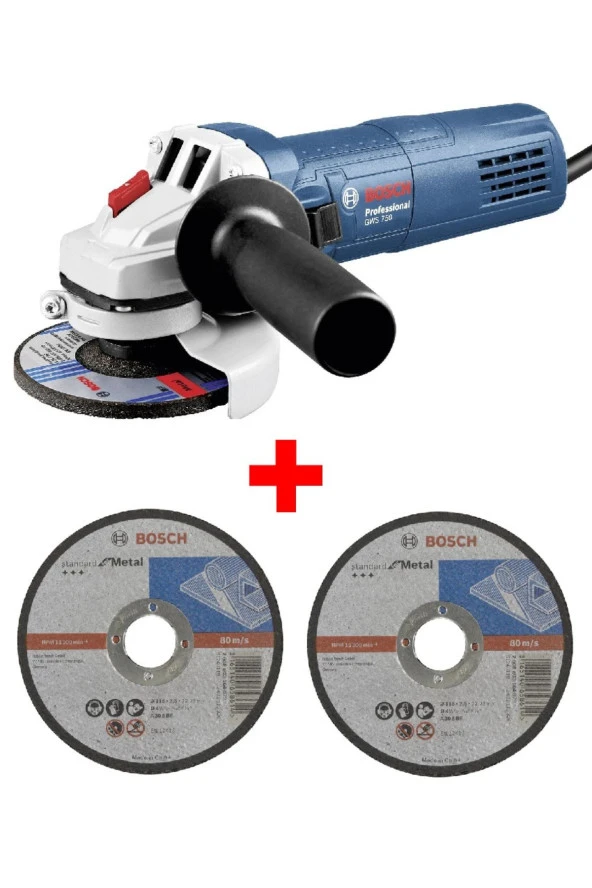 Avuç Taşlama Makinesi Gws 750 115mm Spiral + 2 Adet 115mm X 2.5mm Düz Metal Kesme Diski ürün görseli 1