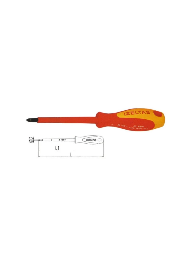 Marka: Izeltaş Elektrikçi Izoleli Yıldız Uçlu Tornavida, 1000 V, Sarı/kırmızı, 4.5 x 80 mm ürün görseli 1