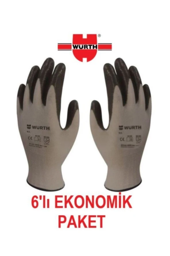 Würth İş Güvenliği Eldiveni Mekanikçi Siyah No:10 6'lı Paket ürün görseli 1