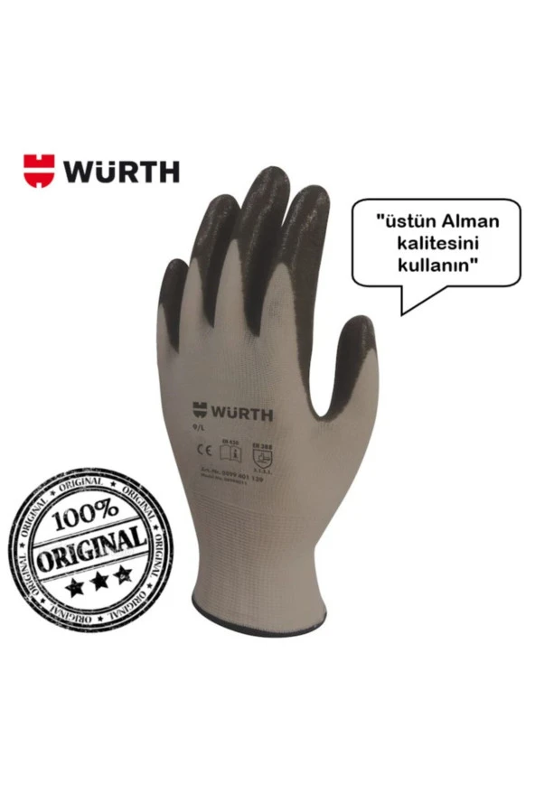Würth Mekanikçi Iş Eldiveni Siyah 9/large 6 Çift ürün görseli 1