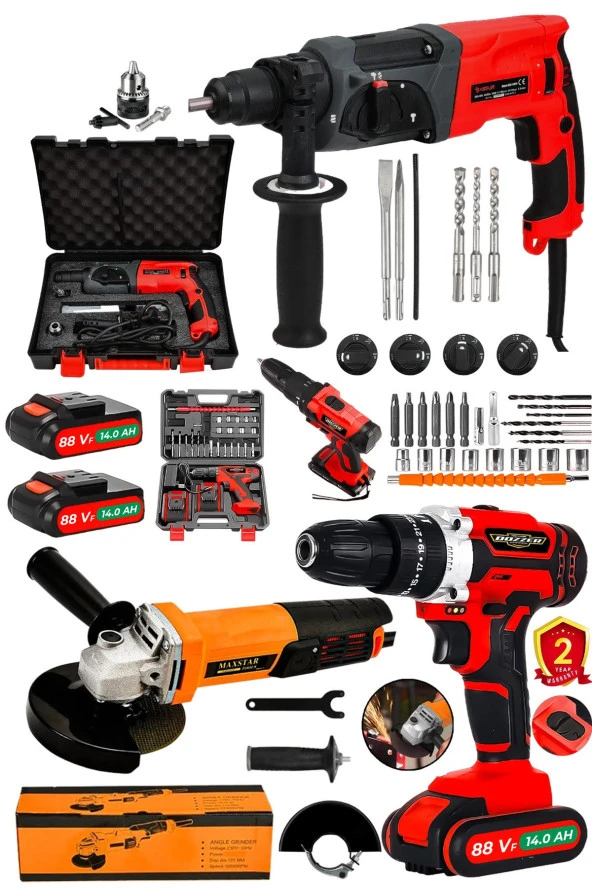 Lieber German 3Lü Pro Set Kırıcı Delici Matkap + 115Mm Avuç Taşlama & 27 Parça Akülü Vidalama Matkap ürün görseli 1