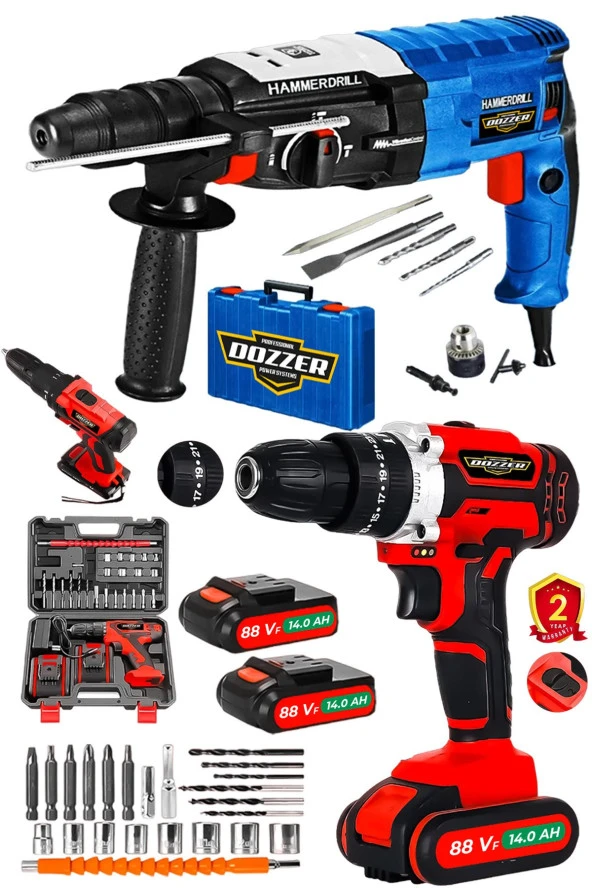 Dozzer Supra 2 Li Paket Bakır Sarjlı 2x Akülü Vidalama Matkap & 2.28 Mm 7 Joule Kırıcı Delici Matkap ürün görseli 1