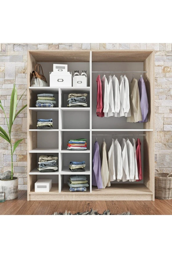 ÜNÜVAR KONSEPT Beyaz Sonomo 4 Kapaklı Gardırop 11 Raflı 2 Askılıklı ürün görseli 1
