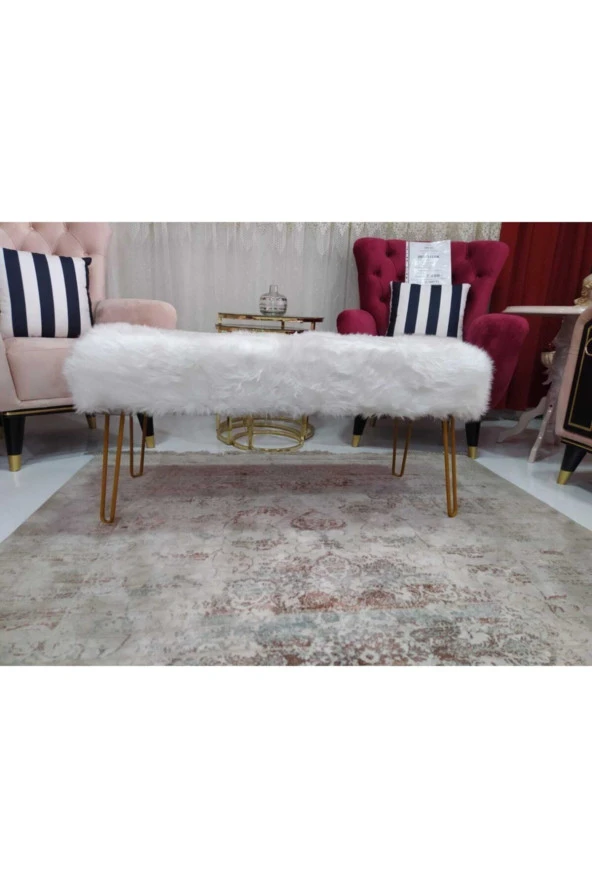 ÜNÜVAR KONSEPT Peluş Puf Bench - Beyaz ürün görseli 1