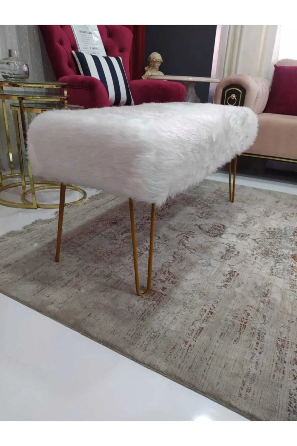 ÜNÜVAR KONSEPT Peluş Puf Bench - Beyaz - Resim 2