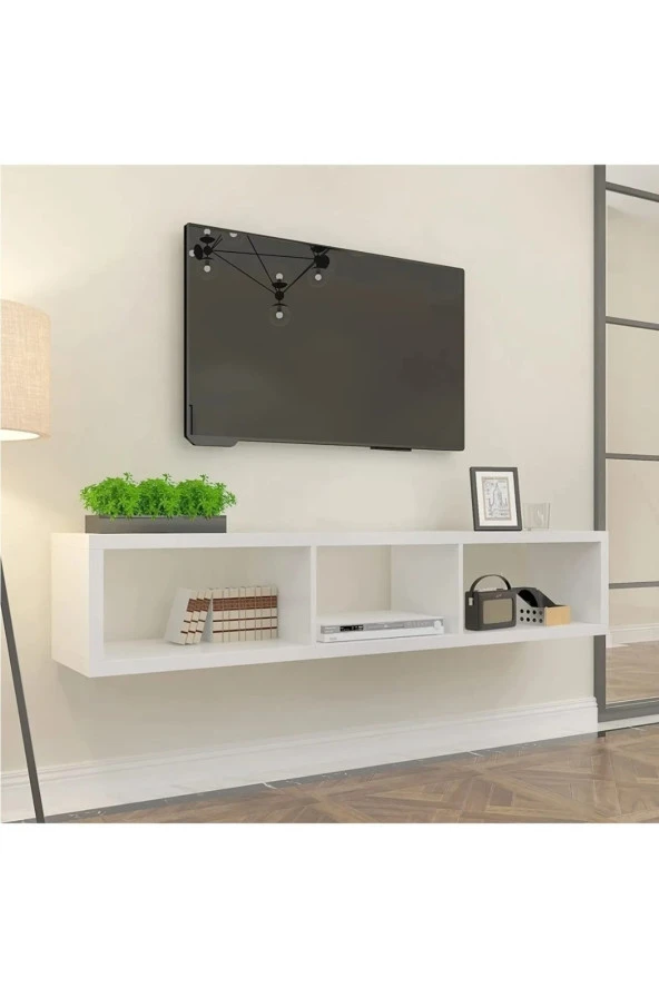 ÜNÜVAR KONSEPT Beyaz 140 Cm Tv Ünitesi Tv Sehpası Tv Standı Duvar Rafı Kitaplık ürün görseli 1
