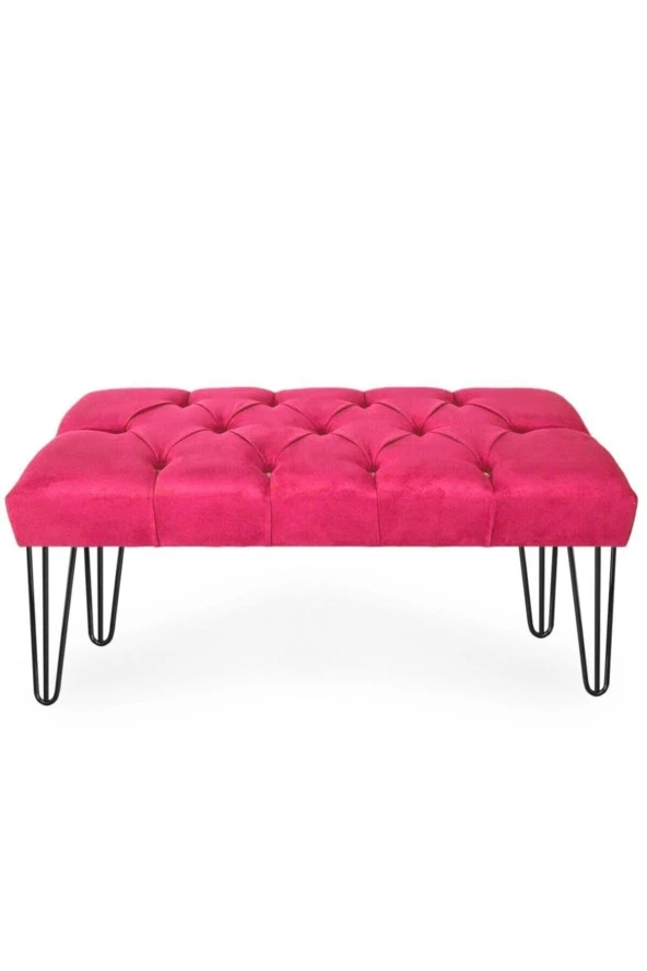 ÜNÜVAR KONSEPT Pembe  Kapitoneli Triple Lüks Siyah Metal Ayaklı Puf Benchk2 ürün görseli 1