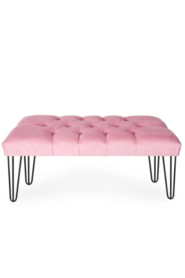 ÜNÜVAR KONSEPT Puf Bench Kapitoneli Açık Pembe Metal Ayaklık2 ürün görseli 1