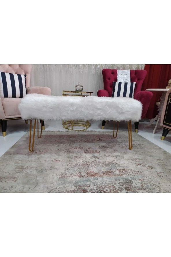 ÜNÜVAR KONSEPT Peluş Puf Bench - Beyazk2 ürün görseli 1