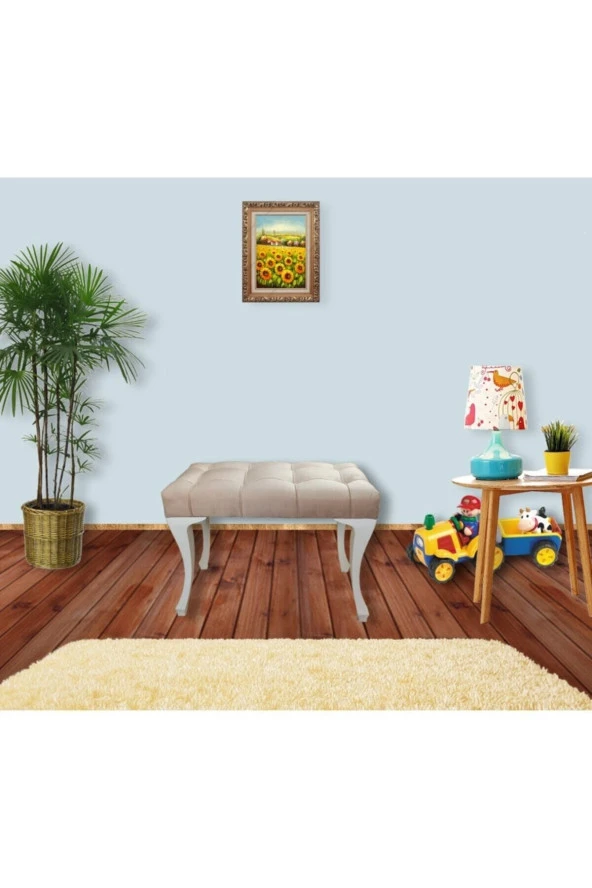 ÜNÜVAR KONSEPT Ayak Ucu, Antre, Balkon Için Puf Bench, Kapitoneli Krem Renkk2 ürün görseli 1