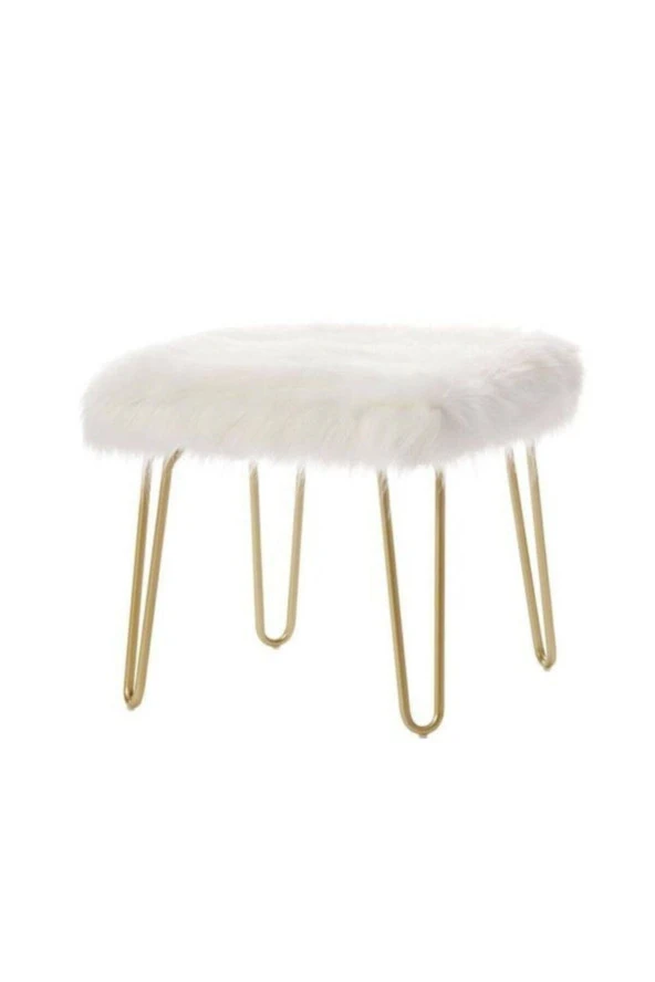 ÜNÜVAR KONSEPT Sandalye Cafesi Metal Gold Ayaklı Beyaz Tüylü Peluş Puf Bench Gold234092K2 ürün görseli 1