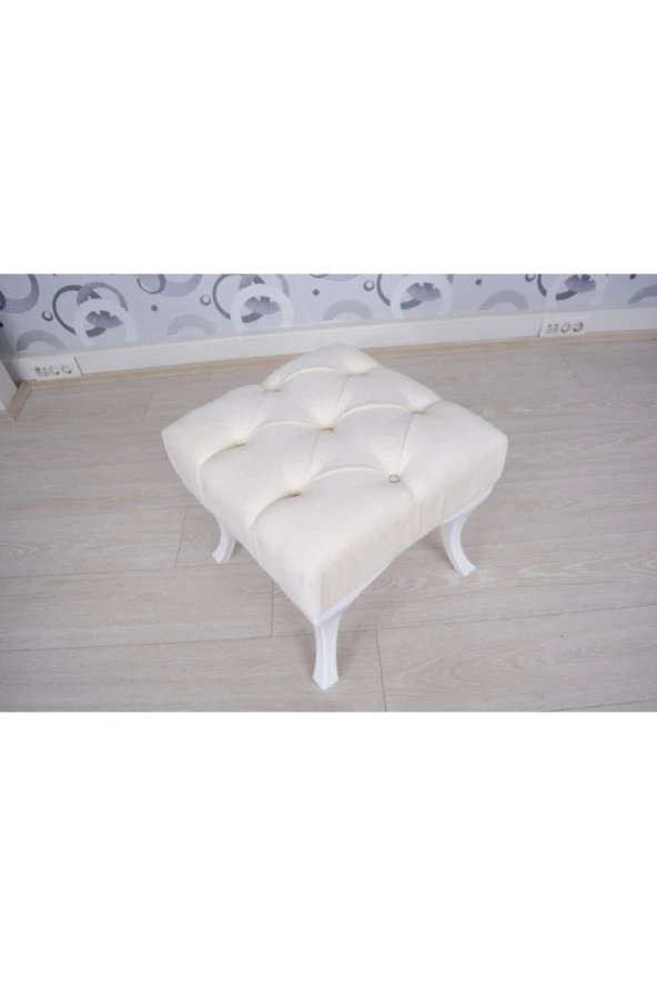 ÜNÜVAR KONSEPT Kapitoneli Puf 45X45 - Kremk2 ürün görseli 1