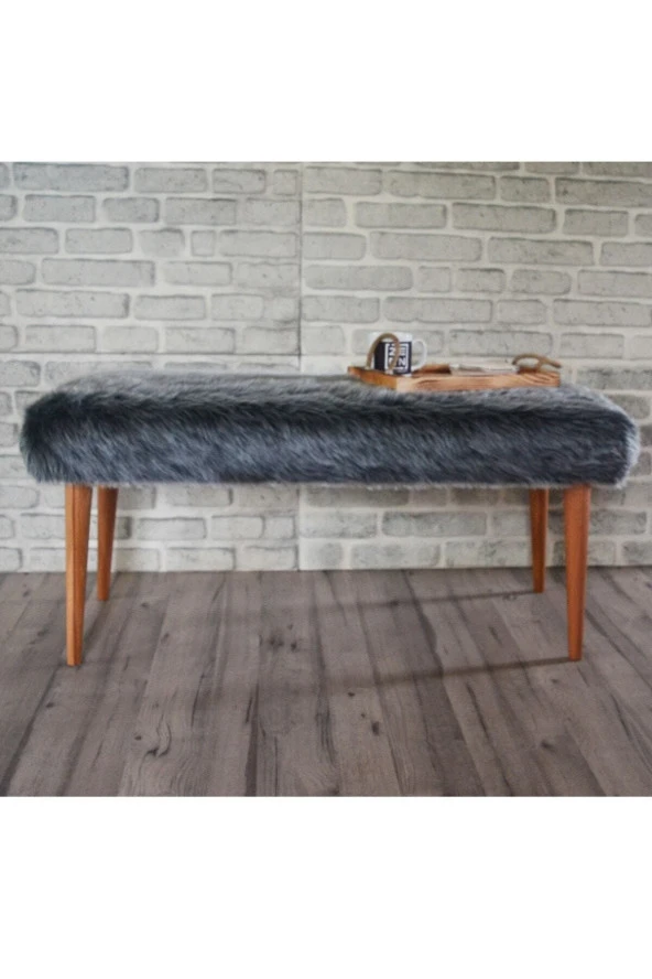 ÜNÜVAR KONSEPT Peluş Puf Ahşap Ayak - Antrasit Gri ürün görseli 1