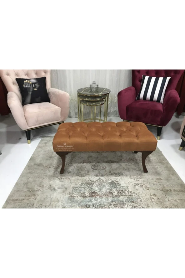 ÜNÜVAR KONSEPT Puf Bench Turuncu - Ceviz Renk Ayak ürün görseli 1