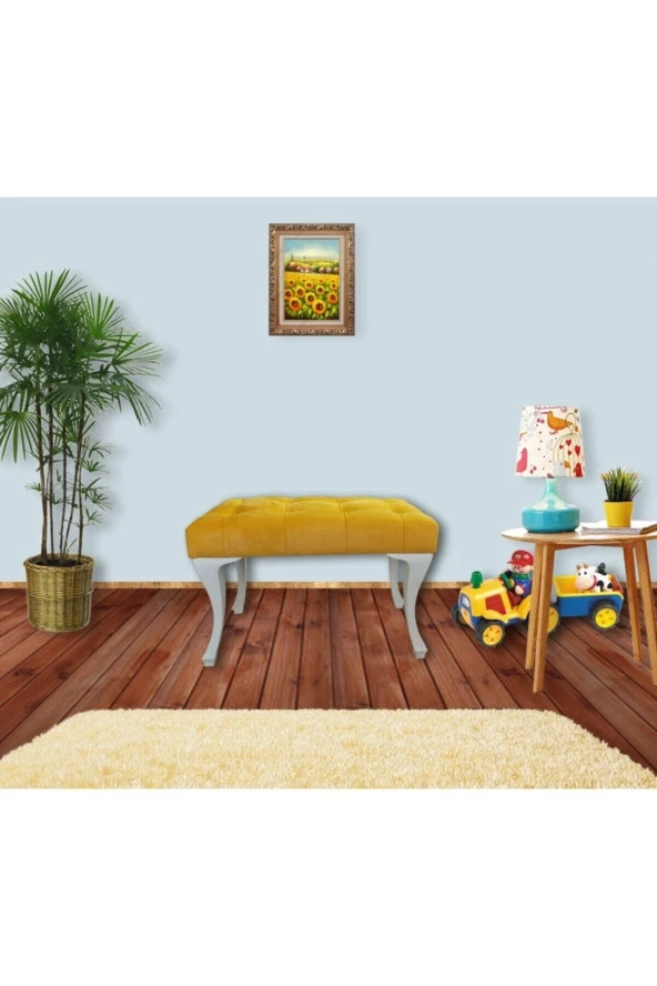 ÜNÜVAR KONSEPT Ayak Ucu, Antre, Balkon Için Puf Bench, Kapitoneli Sarı Renk ürün görseli 1