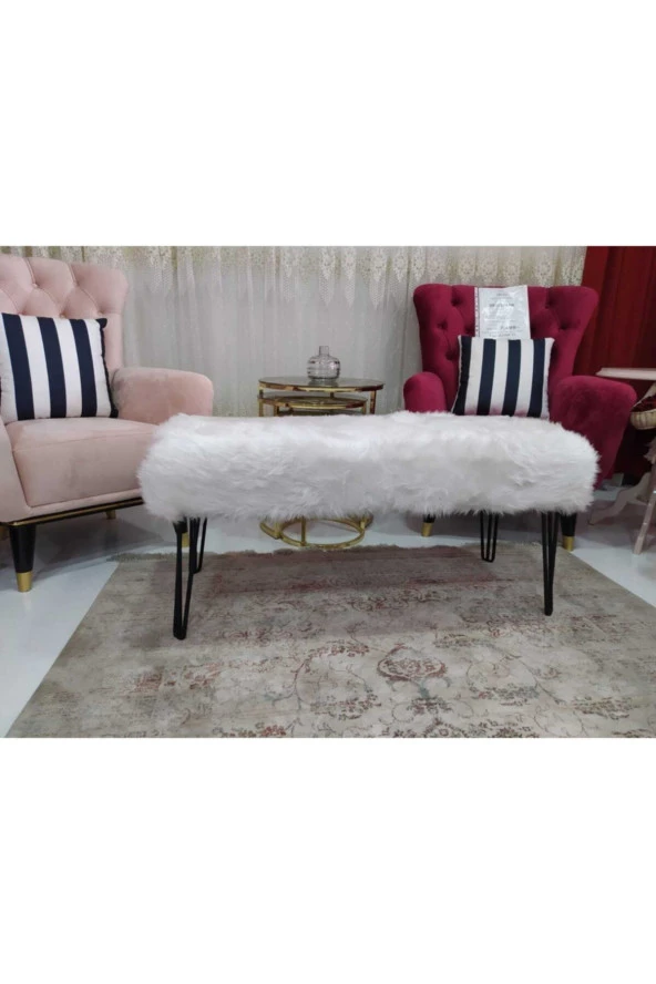 ÜNÜVAR KONSEPT Peluş Puf Bench - Beyaz ürün görseli 1