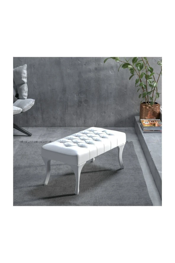 ÜNÜVAR KONSEPT Naturel Krem Kapitoneli Kapı Önü Ayak Ucu Puf & Bench 90 Cm ürün görseli 1