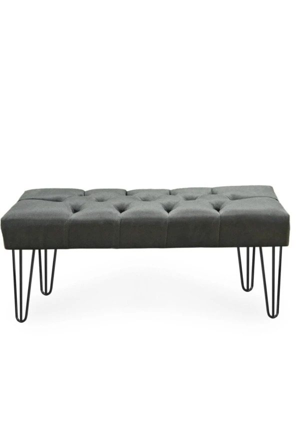 ÜNÜVAR KONSEPT Antibakteriyel Silinebilir Kapitone Kumaş Bench Ayakucu Antre Puf Demir Ayak Antrasit ürün görseli 1