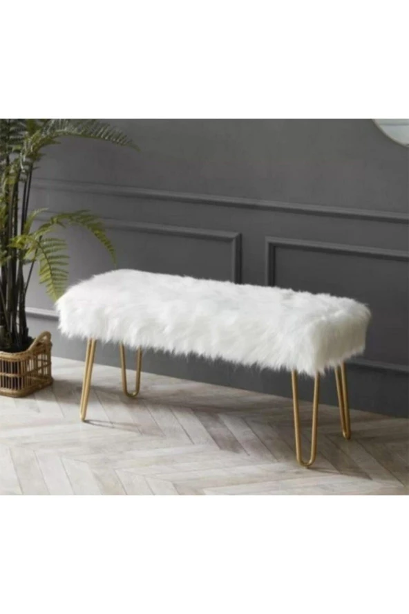 ÜNÜVAR KONSEPT  Beyaz Peluş Bench ürün görseli 1