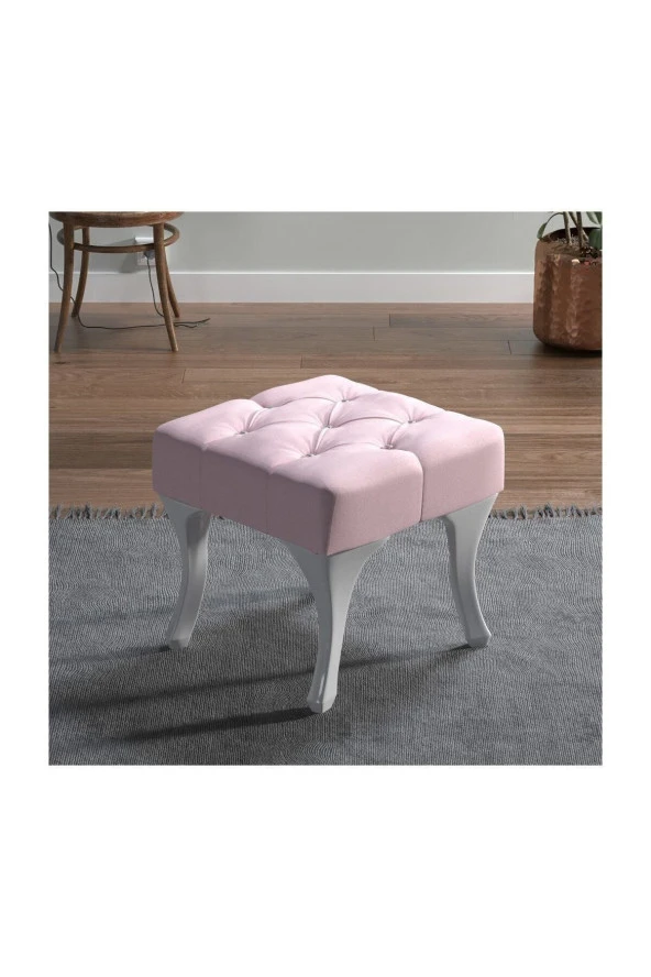 ÜNÜVAR KONSEPT  Kapitoneli Ayak Ucu Puf, 45X45, Pembe ürün görseli 1