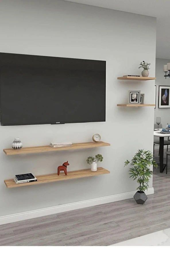 ÜNÜVAR KONSEPT  Mobilya 4Lü Duvar Rafı Tv Rafı Salon Dekorasyonu 4Lü Tv Raf ürün görseli 1