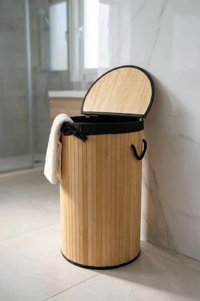 Digithome Yuvarlak Bambu Çamaşır Sepeti Naturel CL-6001-08 C1-1-121 ürün görseli 1