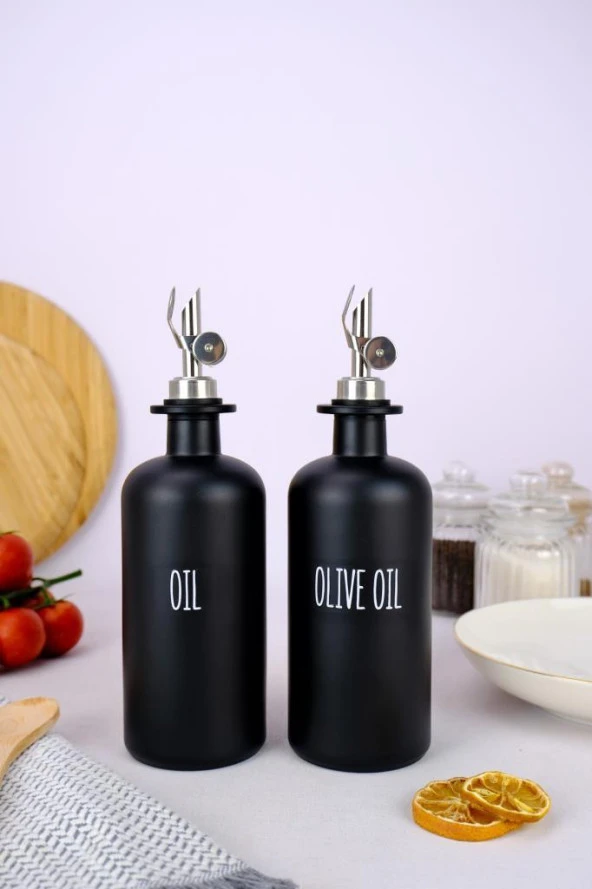 Digithome 2'li Zeytinyağı ve Sıvıyağ Şişesi Otomatik Kapaklı Etiketli Yağdanlık Siyah 500 Ml – B/1 C1-1-289 ürün görseli 1