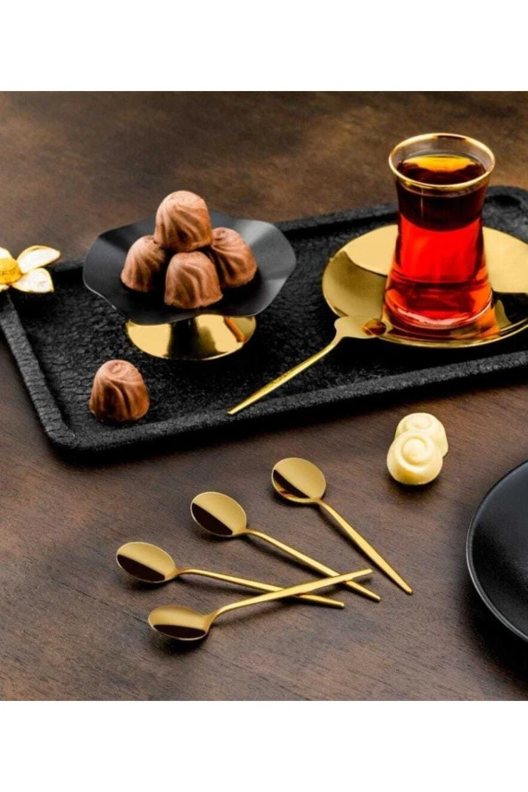 Özlife duru titenyum gold çay kaşık - 6 lı çay kaşığı ürün görseli 1