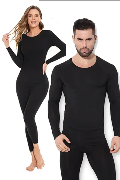 Unisex Termal Içlik Alt Üst Takım Bere Set Siyah ürün görseli 1