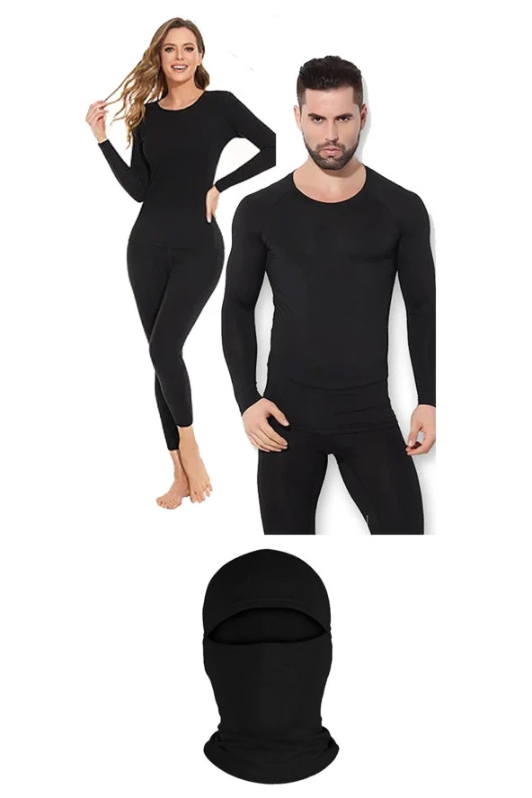 Unisex Termal İçlik Alt Üst Takım Termal Maske Siyah ürün görseli 1