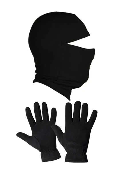 Termal Siyah Unisex Kar Maskesi Polar Eldiven Set - Resim 3