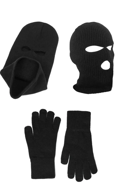 Örme Triko Kar Maskesi Örme Triko Eldiven Siyah Set - Resim 3