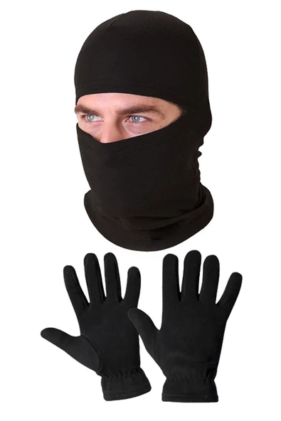 Termal Siyah Unisex Kar Maskesi Polar Eldiven Set ürün görseli 1