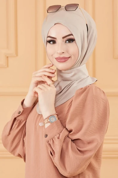 Kadın Tesettür Çıtçıtlı Bone Sandy Hijab Boyunluk Bone Açık Vizon ürün görseli 1