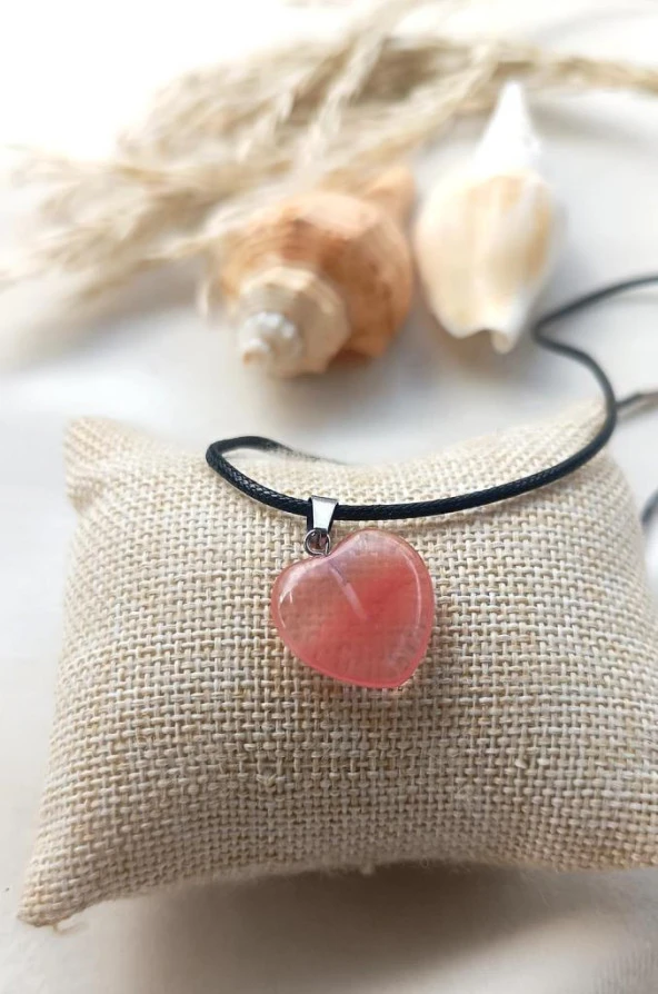 Kolye Gerdanlık Kalp Yoga Reiki Doğal Pembe Kuvars Taşı Kadın Takı Hediye ürün görseli 1