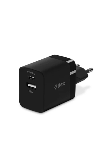 Ttec Smartcharger 45W Pd Duo Seyahat Hızlı Şarj Aleti Siyah ürün görseli 1