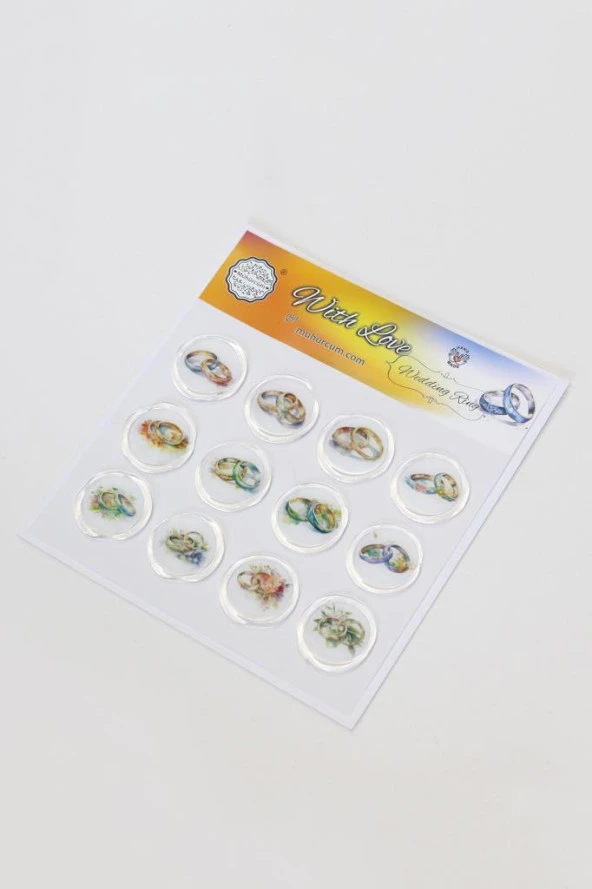 Mühürcüm 12 Adet Hazır Kendinden Yapışkanlı Yüzük Davetiye Sticker Mühür KYSM111 ürün görseli 1